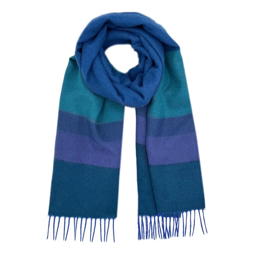 NWT Shupaca Baby Alpaca Classic Scarf Adriatic 11x78 Oceanic Stripes Soft Warm